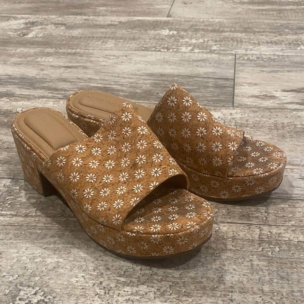 Adam Tucker Brown Daisy Print Mules